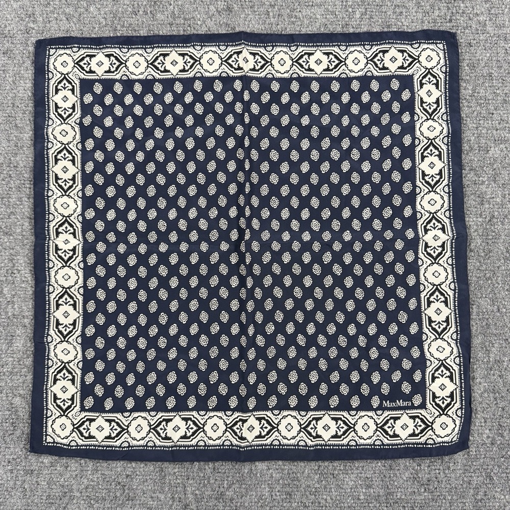 Max Mara Silk Square Scarf 16 Inch Blue Geomtric Floral Italy